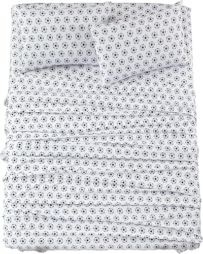 Miniatura 2 de Chezmoi Collection Juego de sábanas deportivas de 4 piezas para niños y adolescentes, de microfibra suave, color blanco y negro, tamaño Queen