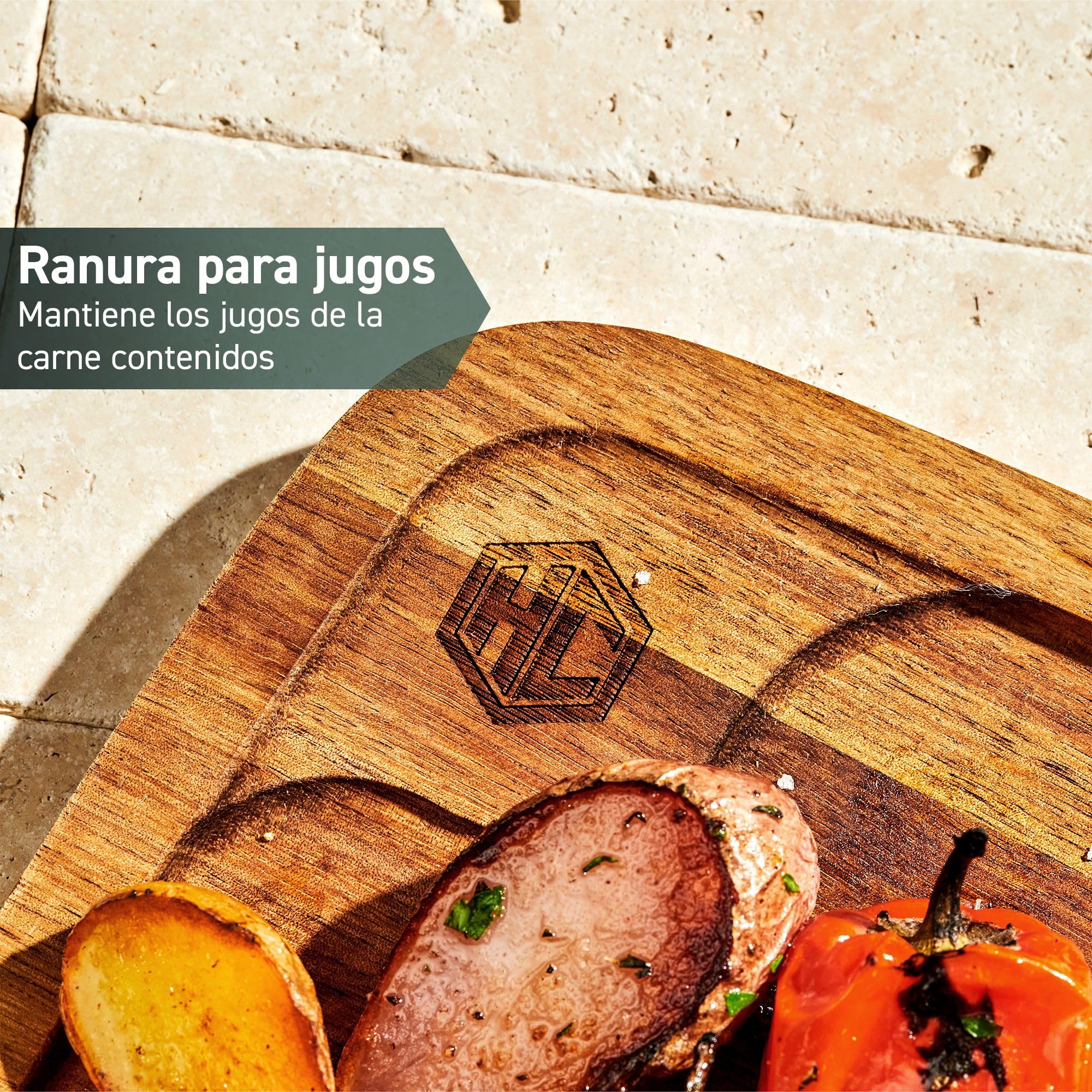 HexClad Juego de Platos para Carne de Madera Bistecca, 4 Piezas con Canal de Jugo para Carnes, Fácil de Limpiar, Liviano y Duradero