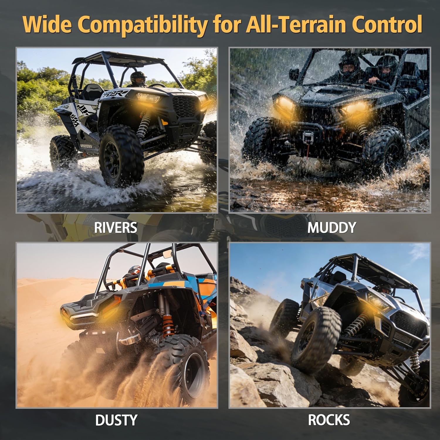 UTV Turn Signal Kit with Plug-and-Play Pre-Wired Harness, 110dB Horn, Rocker Switch, Rhombus Universal Street Legal UTV Turn Signal Kits, Compatible with Polaris Can-Am CFMOTO