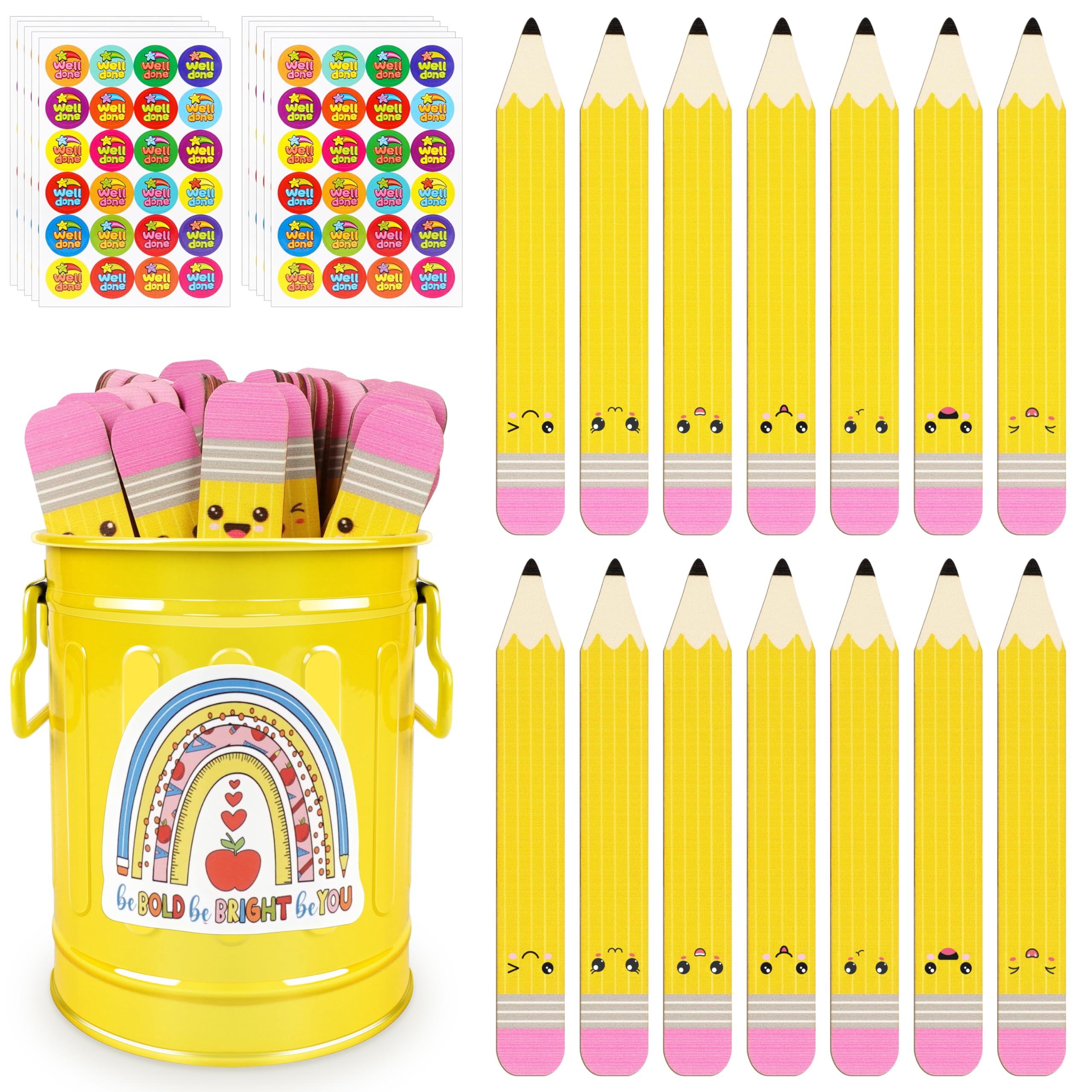 Lot de 49 bâtons de crayon en bois pour la rentrée des classes, pour enseignant, avec boîte de rangement, 240 autocollants de récompense pour groupe d'étudiants, gestion des activités d'apprentissage