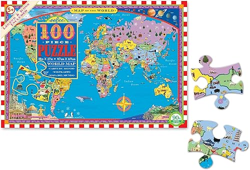 Miniatura 3 de eeBoo: Rompecabezas de 100 piezas con mapa del mundo, proporciona pasión por los viajes a todas las edades, 100 piezas brillantes que se ajustan y