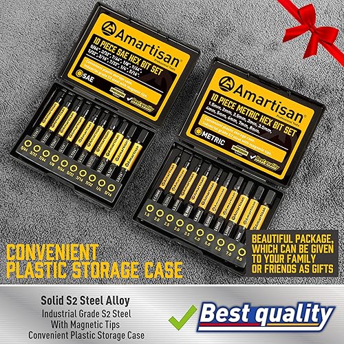 Miniatura 11 de Amartisan - Juego de 20 brocas hexagonales de cabeza hexagonal, juego de brocas métricas y hexagonales de acero SAE S2, puntas magnéticas, 6.35 cm