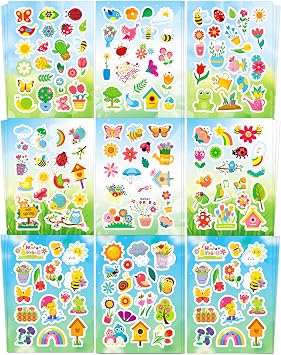 Ozepao 444 Pcs Spring Stickers for Kids, 24 Sheets Spring Garden Stickers Bulk for Water Bottles Gifts Bags Cards Envelopes Decor