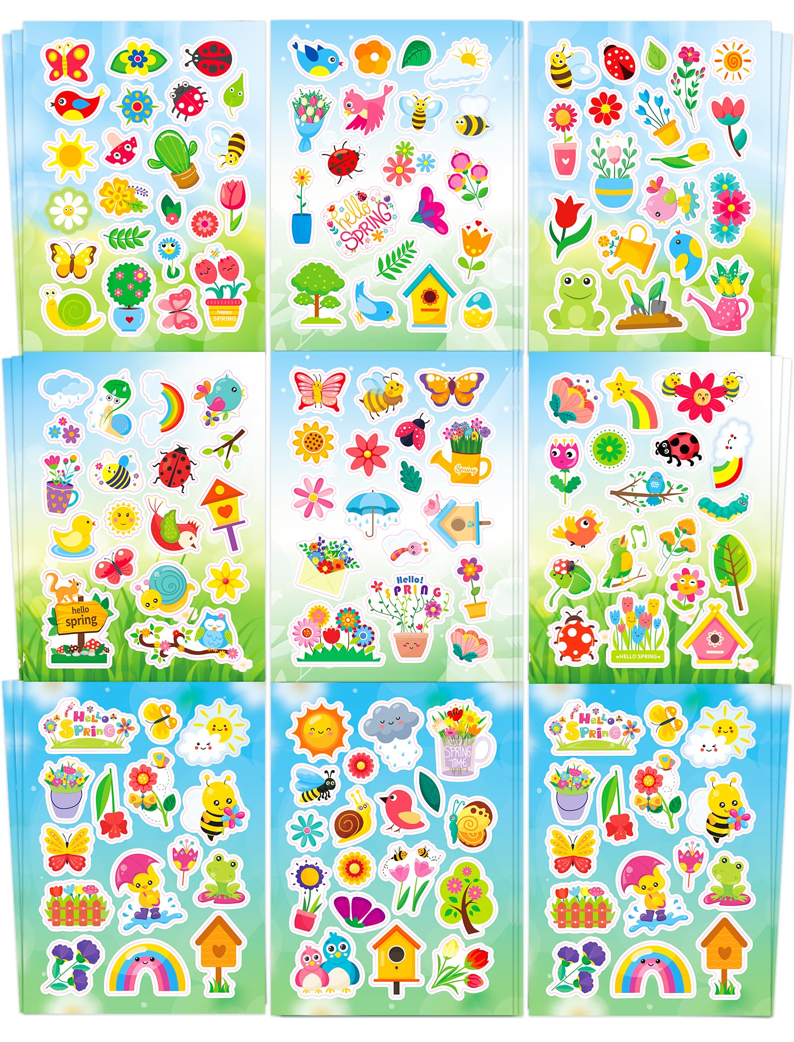 Ozepao 444 Pcs Spring Stickers for Kids, 24 Sheets Spring Garden Stickers Bulk for Water Bottles Gifts Bags Cards Envelopes Decor