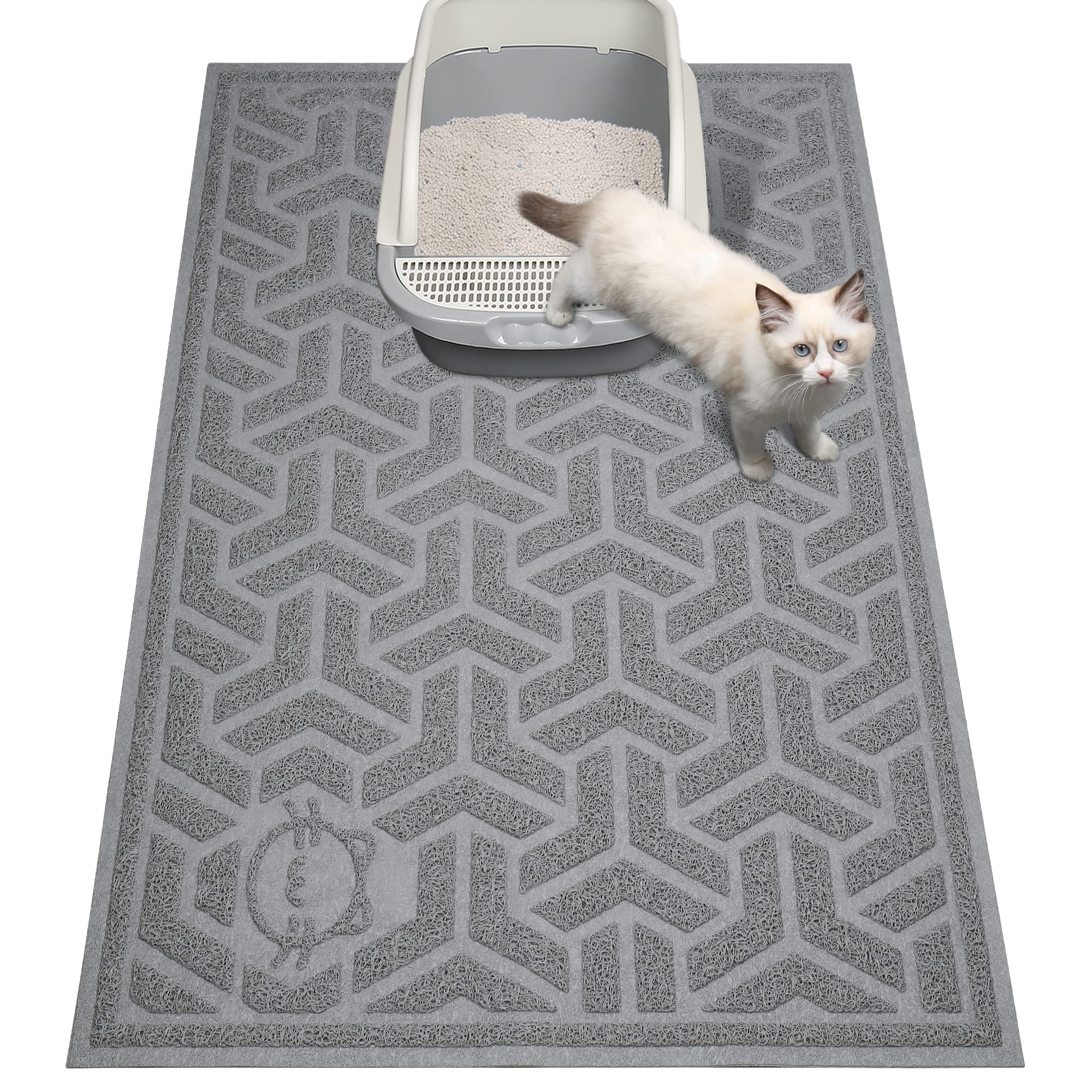 Alfombra Para Arena De Gato 46x60cm - Doble Capa, Forma De Panal, Impermeable Y Fácil De Limpiar - Atrapa Arena Y Protege Suelo