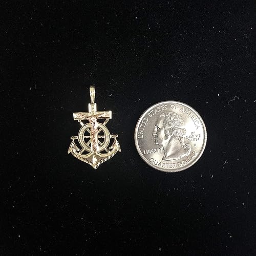 Miniatura 5 de Ioka - 14K Two Tone Gold Religious Crucifix Anchor Charm Small Pendant For Necklace or Chain