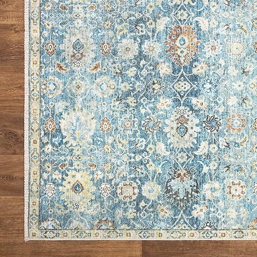 Miniatura 4 de Bloom Rugs Caria - Alfombra de pasillo lavable antideslizante de 5.9 ft, color azulbeige, para entrada, pasillo, baño y cocina, tamaño exacto 2 pies