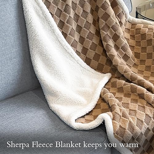 Miniatura 2 de Manta a cuadros para sofá, manta de vellón mullida, suave manta de piel sintética, manta sherpa, acogedora manta de regalo para sofá y cama (gris,