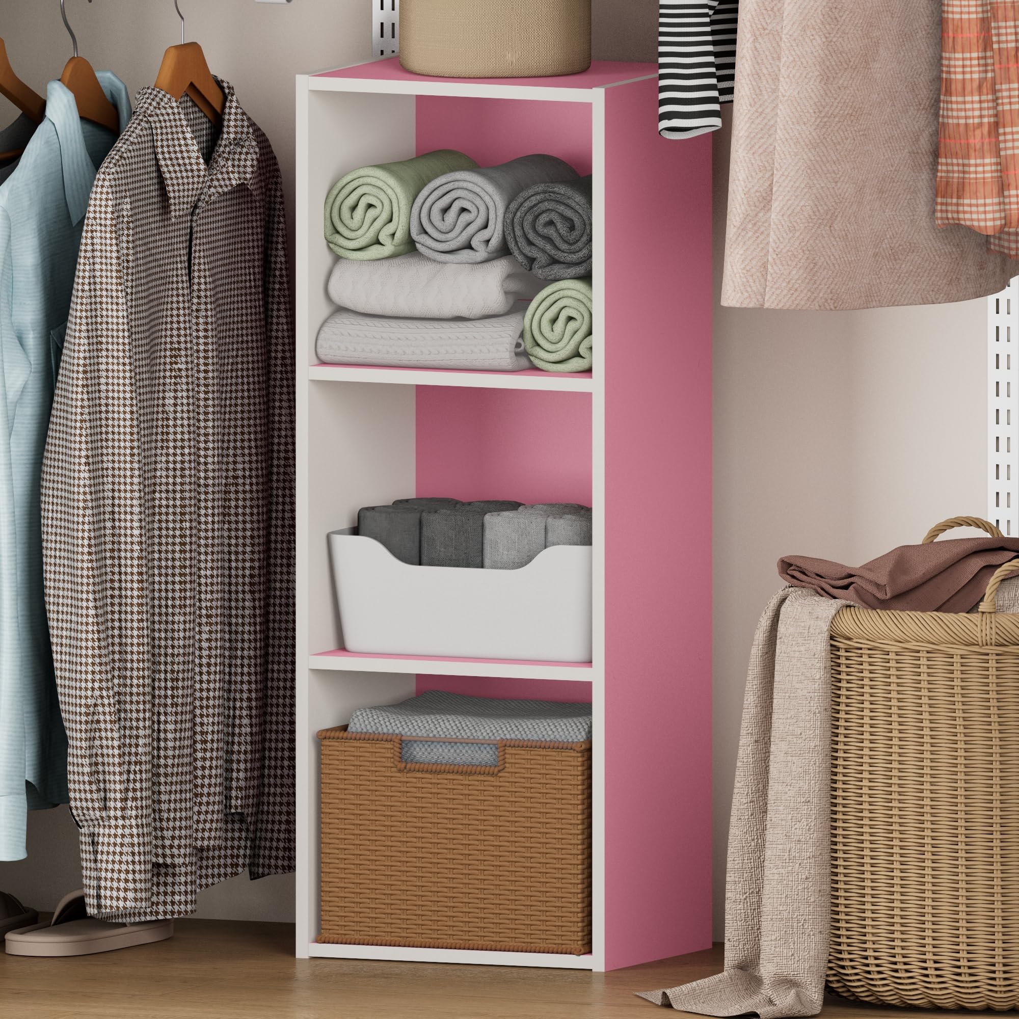 Furinno REED 3-Tier Closet Organizers and Storage, Pink