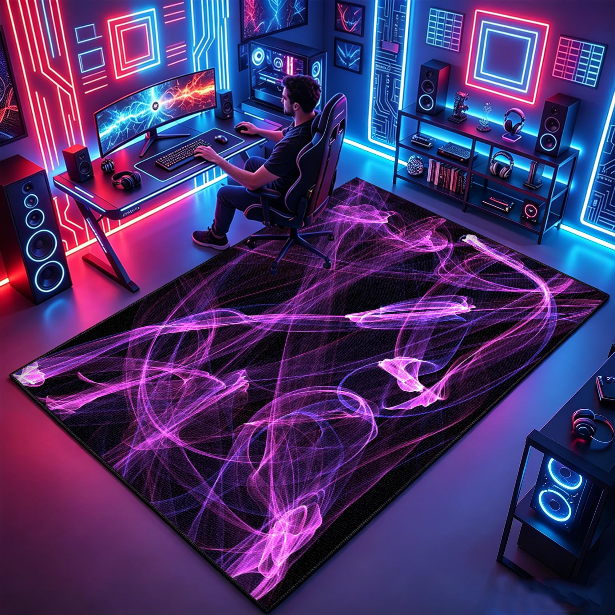 Atemrdsye Gaming Rug for Boys Bedroom 200 x 300 cm Gamer Rug, Colorful Boys Bedroom rug, Game Controller rug for Game Room Playroom Home Decor, Non Slip Carpet Decorative Floor Mat