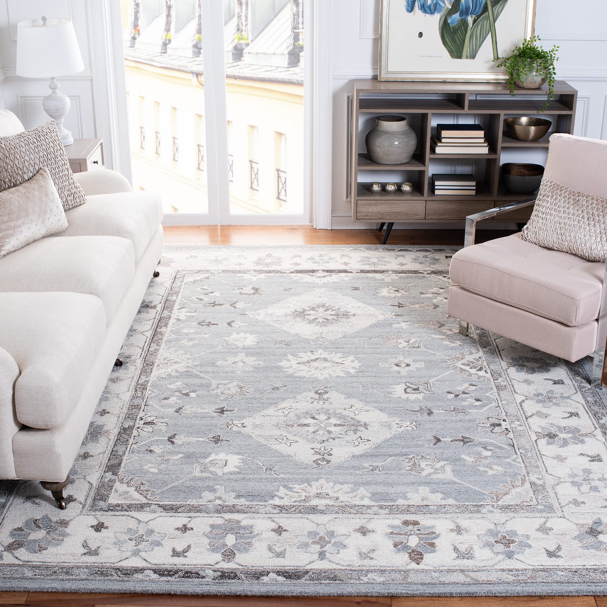 SAFAVIEH Suzani Collection 8' x 10' Grey/Ivory SZN331A Handmade Boho Premium Wool Area Rug