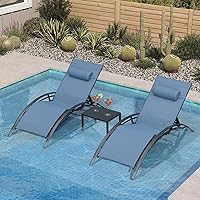 Vista 20 de PURPLE LEAF Juego de tumbona para patio, sillón al aire libre, playa, piscina, tumbona para tomar el sol, tumbona reclinable, sillas de bronceado