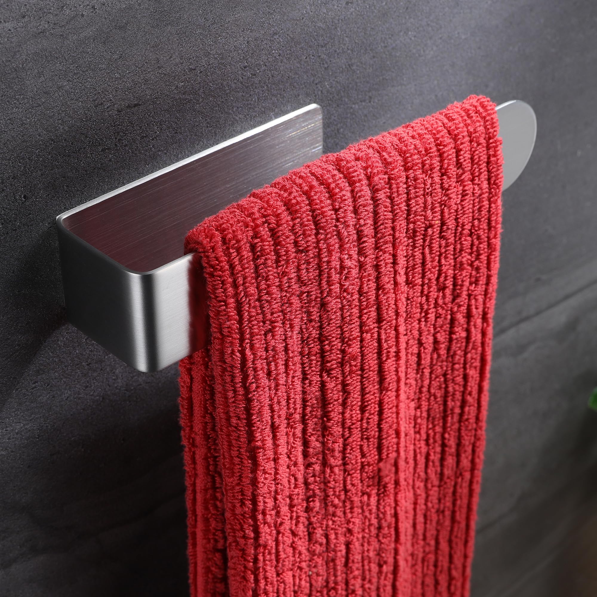 YIGII Hand Towel Holder, Self Adhesive Towel Rail for Bathroom and Kitchen, Stainless Steel Towel Rack Brushed Silver, No Drilling