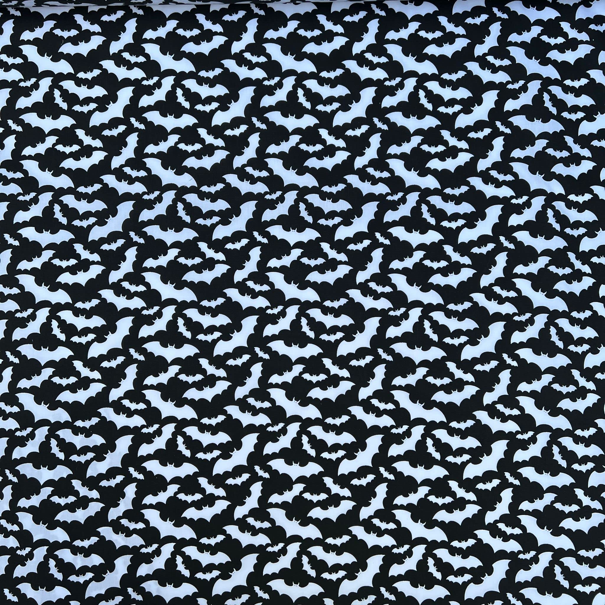 Printed Polycoton Poly Cotton Halloween Bats & Crows Design Novelty Children's Kids Dress Craft Bunting Fancy Dress Sewing Fabric Material | 45" - 112 cm Wide (per Metre, Bats Black) โ image 1