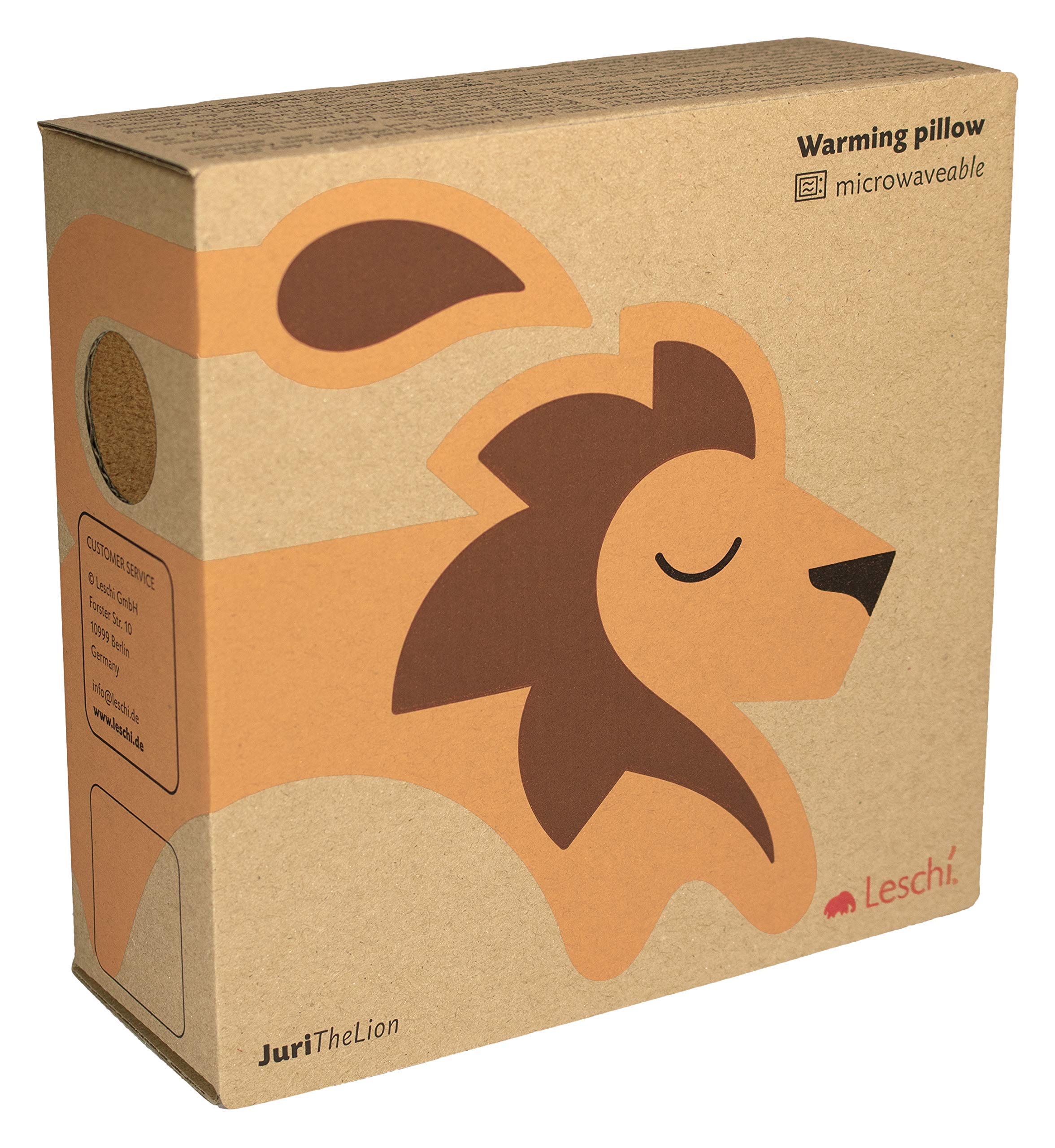 LESCHI Wärmekissen - Körnerkissen für Mikrowelle - Tier Löwe Beige - anschmiegsames Nackenkissen mit Bio Weizen - ideal als Wärmespender im Winter und bei Verspannungen an Nacken Schulter Hals