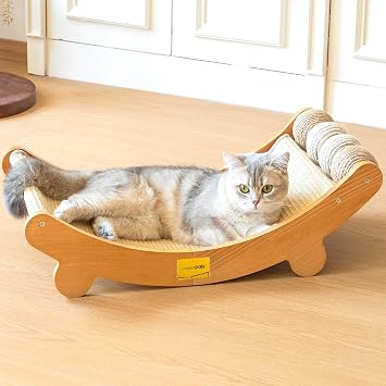 CHEERPALS Sisal Cat Scratcher Bed with Balls Cat Scratching Post for Indoor Cats Hammock, Natural Sisal Cat Scratch Wooden Cat FurnitureLarge