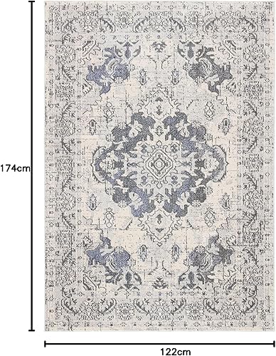 Miniatura 114 de Safavieh Tapete de área grande, colección Monaco, 11 pies x 15 pies, azul marino y celeste, diseño desgastado de medallón, no desprende pelusa