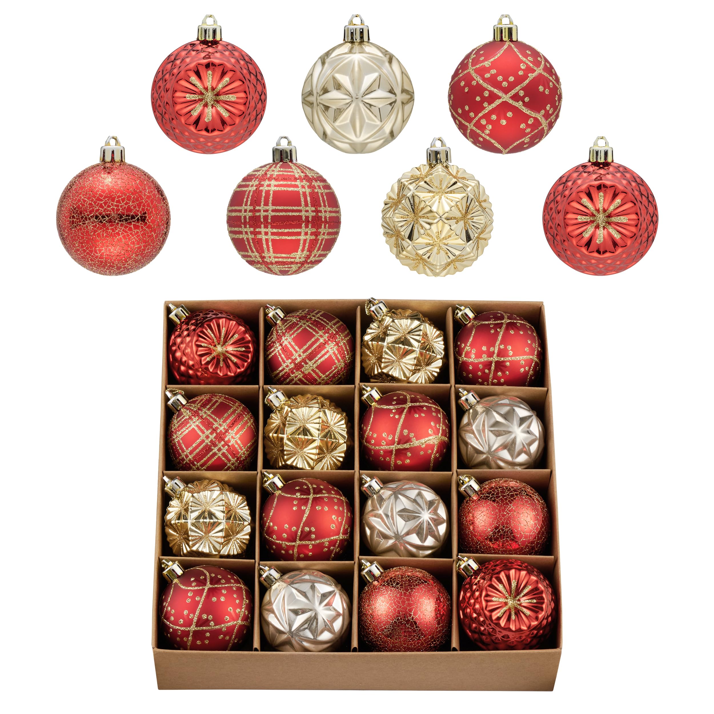 Valery Madelyn Ornamente für Weihnachtsbäume, 16 Karat, 6,9 cm, Rot und Gold, bruchsichere Weihnachtsbaumschmuck, luxuriöse hängende Kugel-Ornamente für Weihnachten, Urlaub, Party-Dekoration