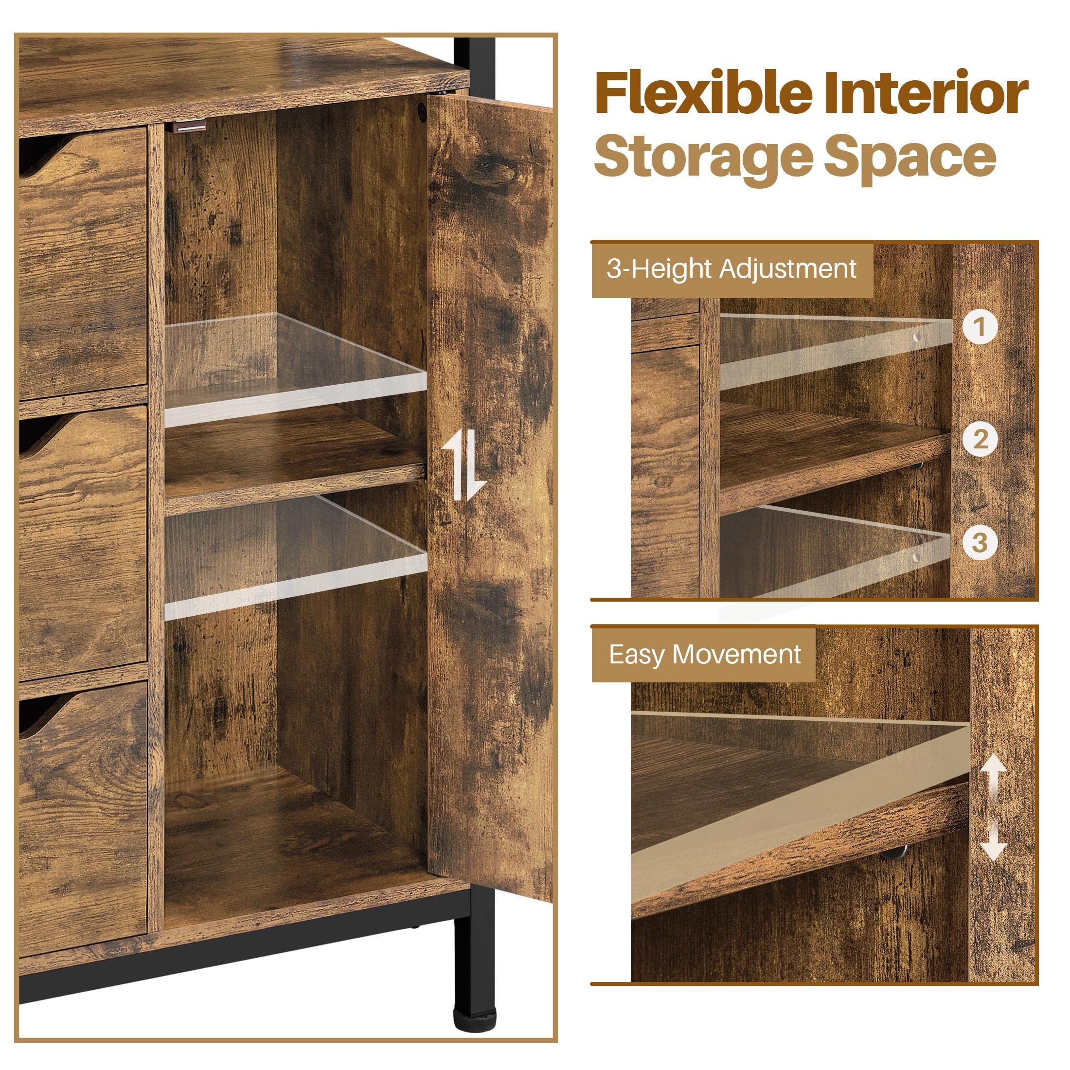 Yaheetech Meuble de Rangement Salle de Bains, 55,5× 30× 86,5 cm Brun | Armoire sur Pieds, Buffet Multifonctionnel Industrielle, avec 3 Tiroirs et 2 Etagères Réglables, pour Salon, Cuisine, Chambre