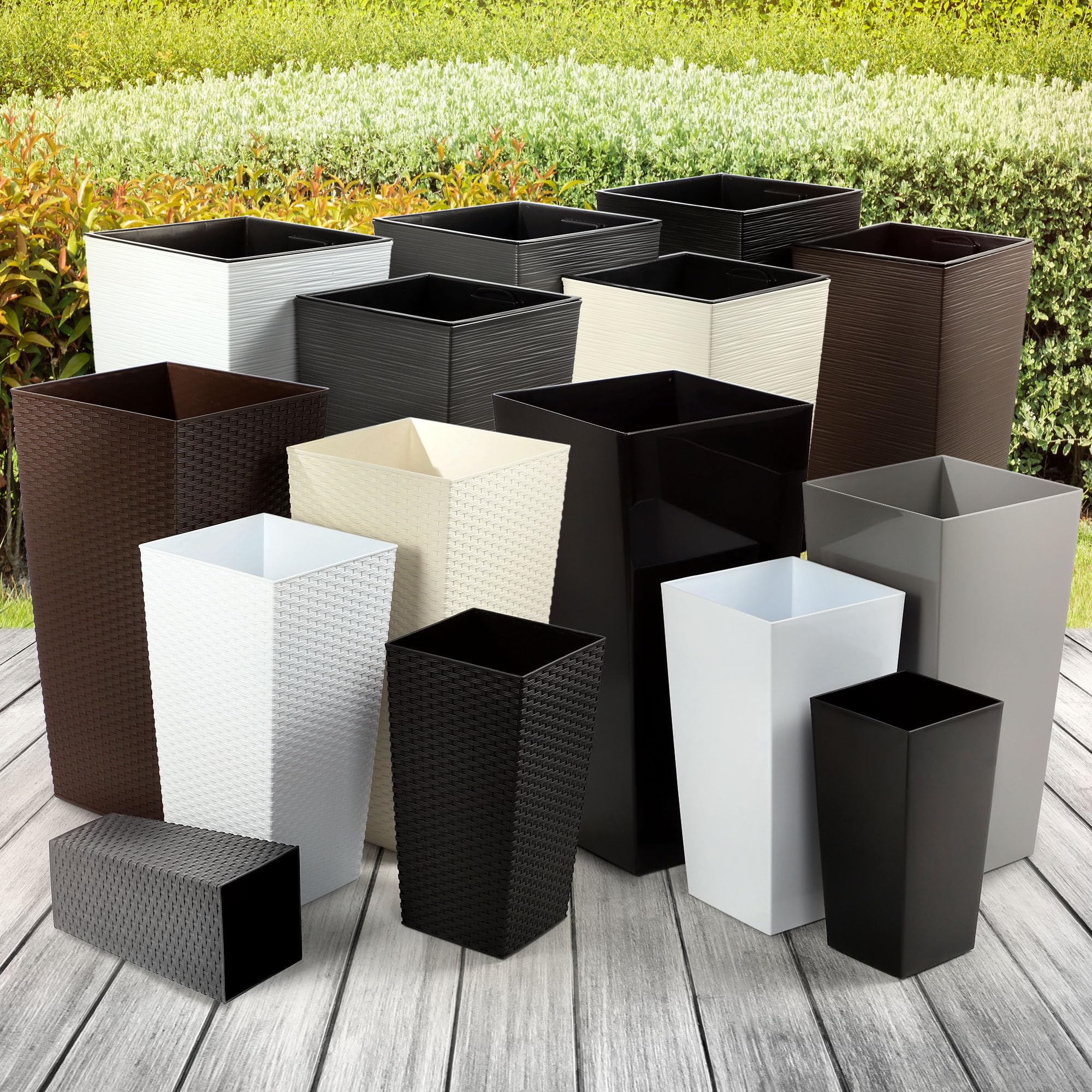 KADAX Lot de 3 Set de 3 Pots de Fleurs Hauts – H 46,5/57,5/68 cm – Noir – intérieur/extérieur – pour Balcon, Jardin ou Salon