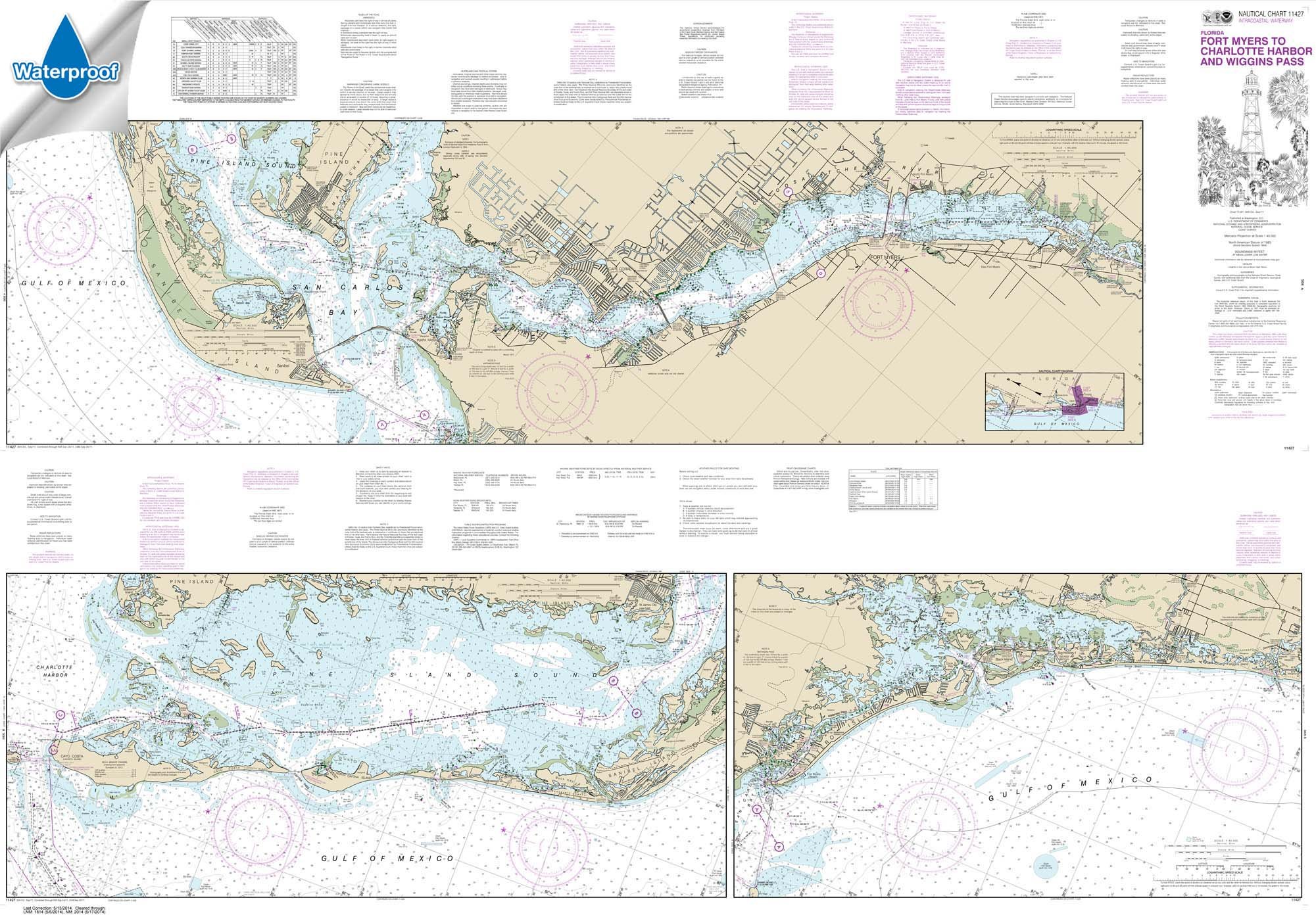Paradise Cay Publications, Inc. NOAA Chart 11427: Intracoastal Waterway Fort Myers to Charlotte Harbor and Wiggins Pass, 41.5 X 59.3, Waterproof