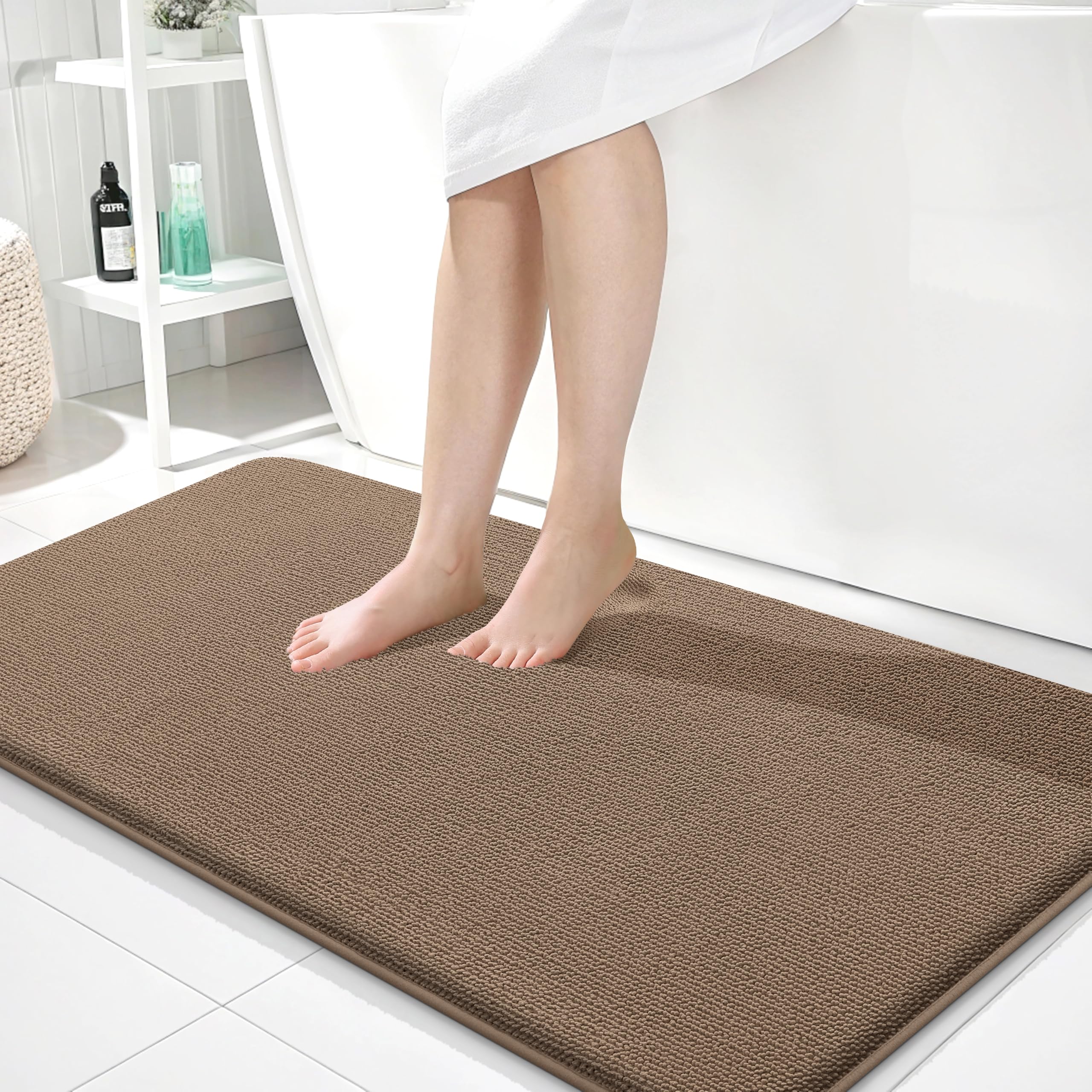 OLANLY Memory Foam Bathroom Runner Rugs 44x24, Absorbent Long Mat, Mocha