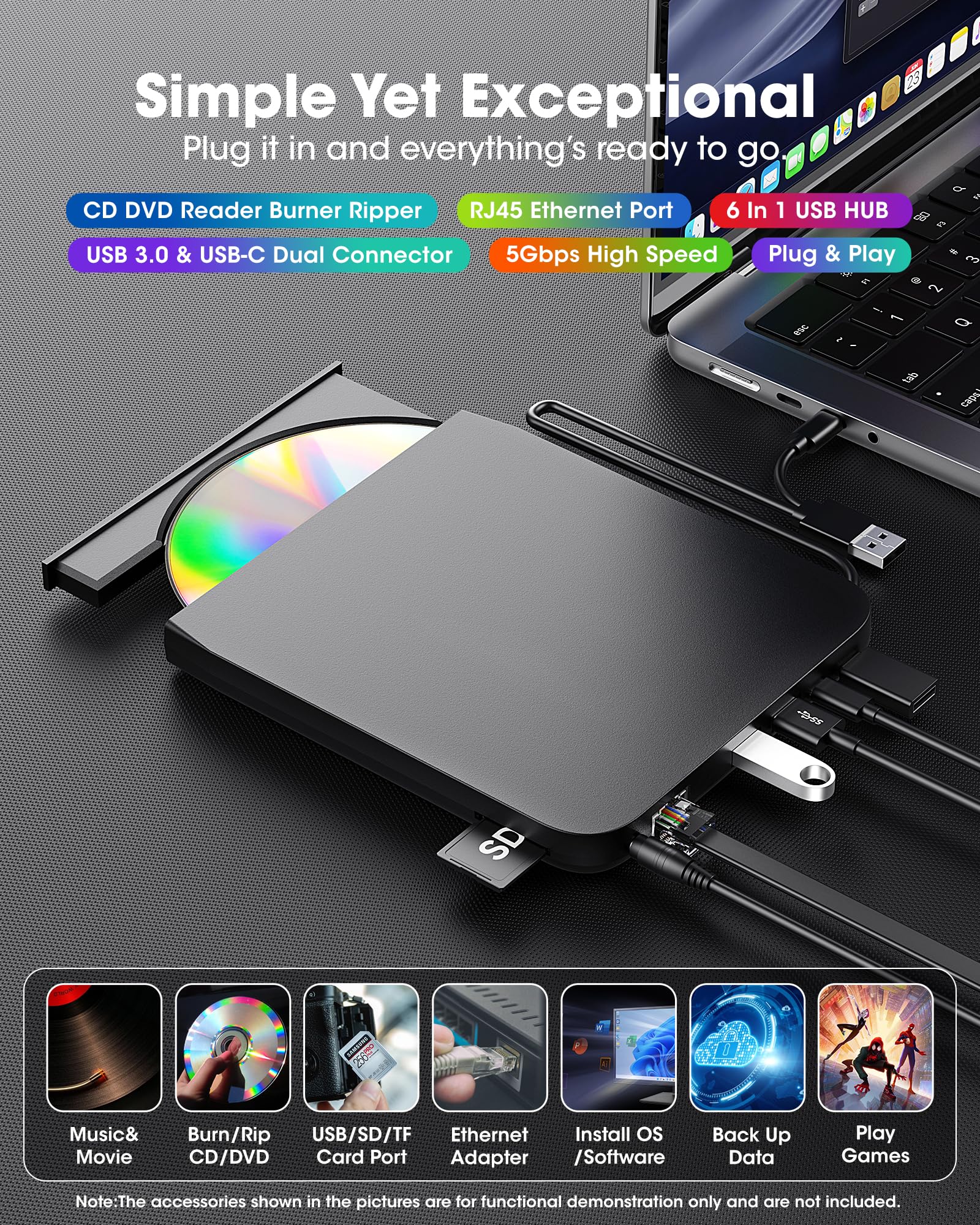 Amazon.com: ROOFULL Pro External CD/DVD Drive, USB 3.0 DVD CD