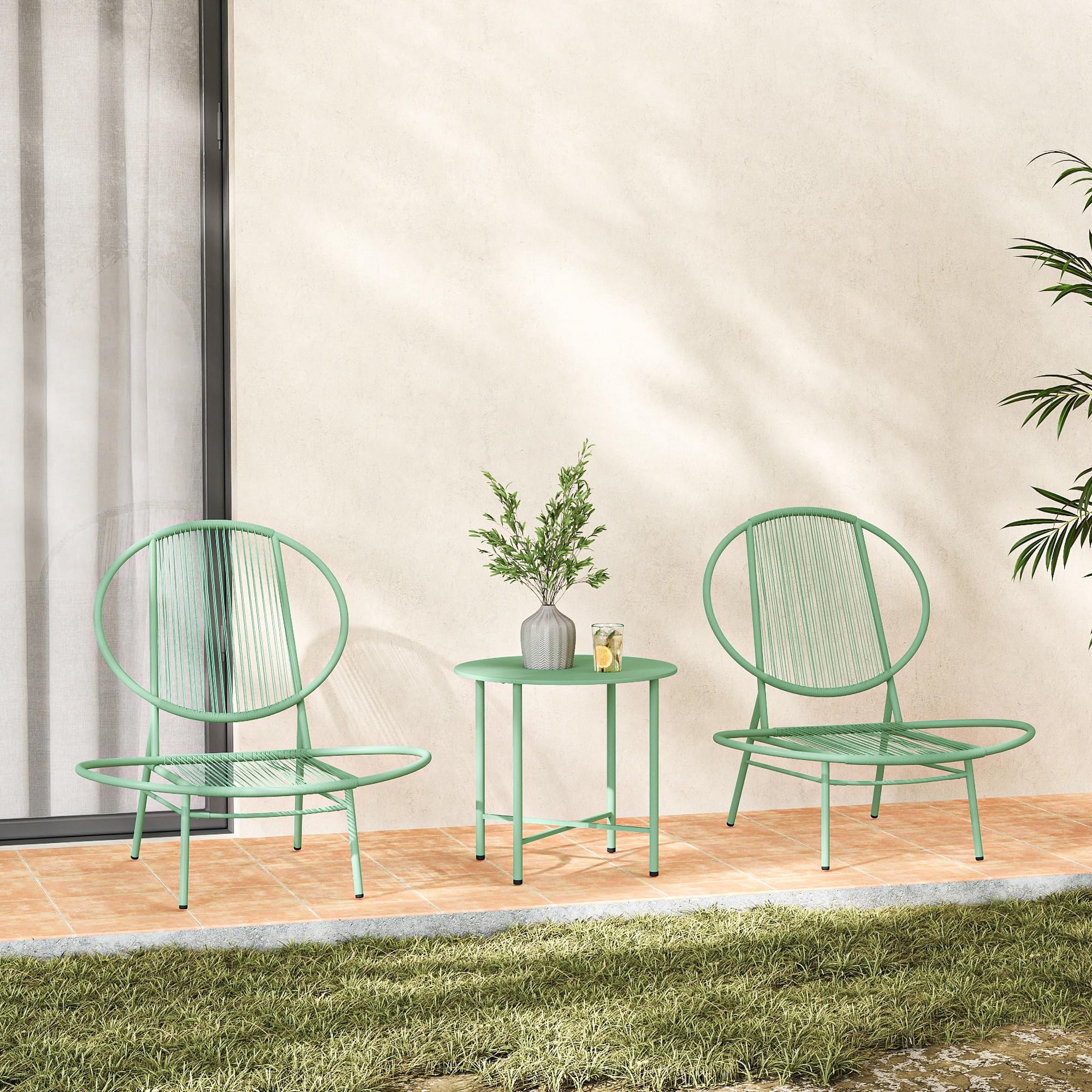 Outsunny Bistro Set 3 pièces en acier résistant aux intempéries meubles de jardin table de bistrot chaises ergonomiques