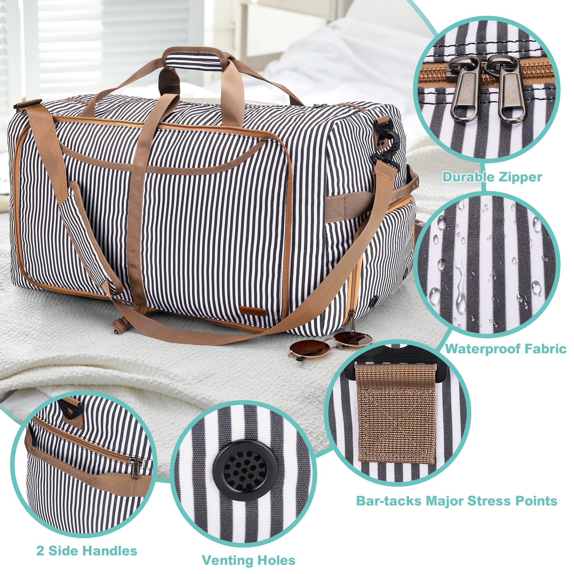 Vogshow Sac de Voyage Femme et Homme Pliable Grand 120L Sac Weekend Imperméable Sac de Sport avec Compartiment à Chaussures