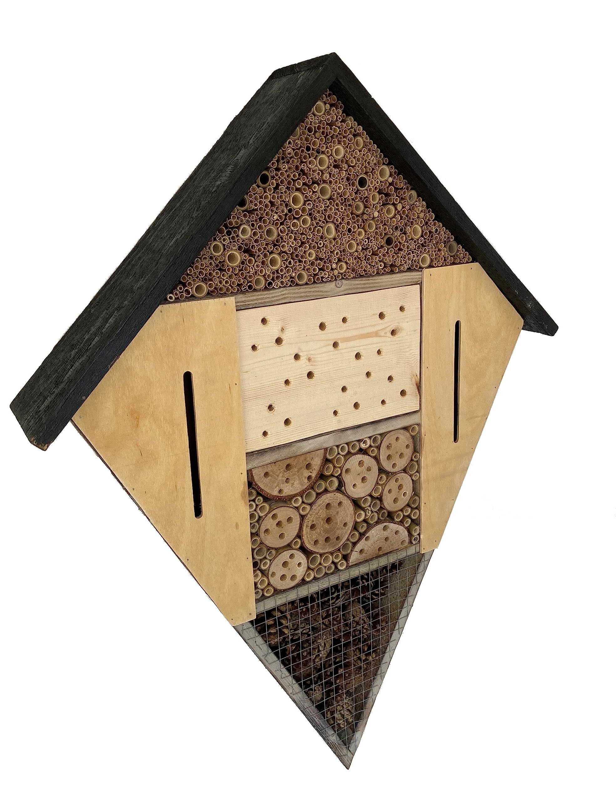 Insektenhotel für Bienen und Schmetterlinge, Holz, 57 x 79 x 11,5 cm, 6 Fächer für nützliche Insekten, robust und wetterfest