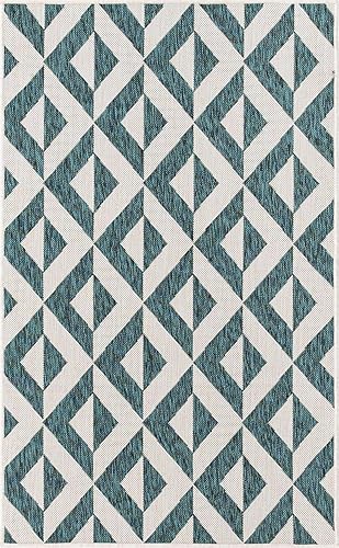 Vista 127 de Unique Loom Unique Loom Outdoor Collection - Alfombra de área - Napa (3 pies 3 pies, redonda, amarillo y aguamarina/amarillo)