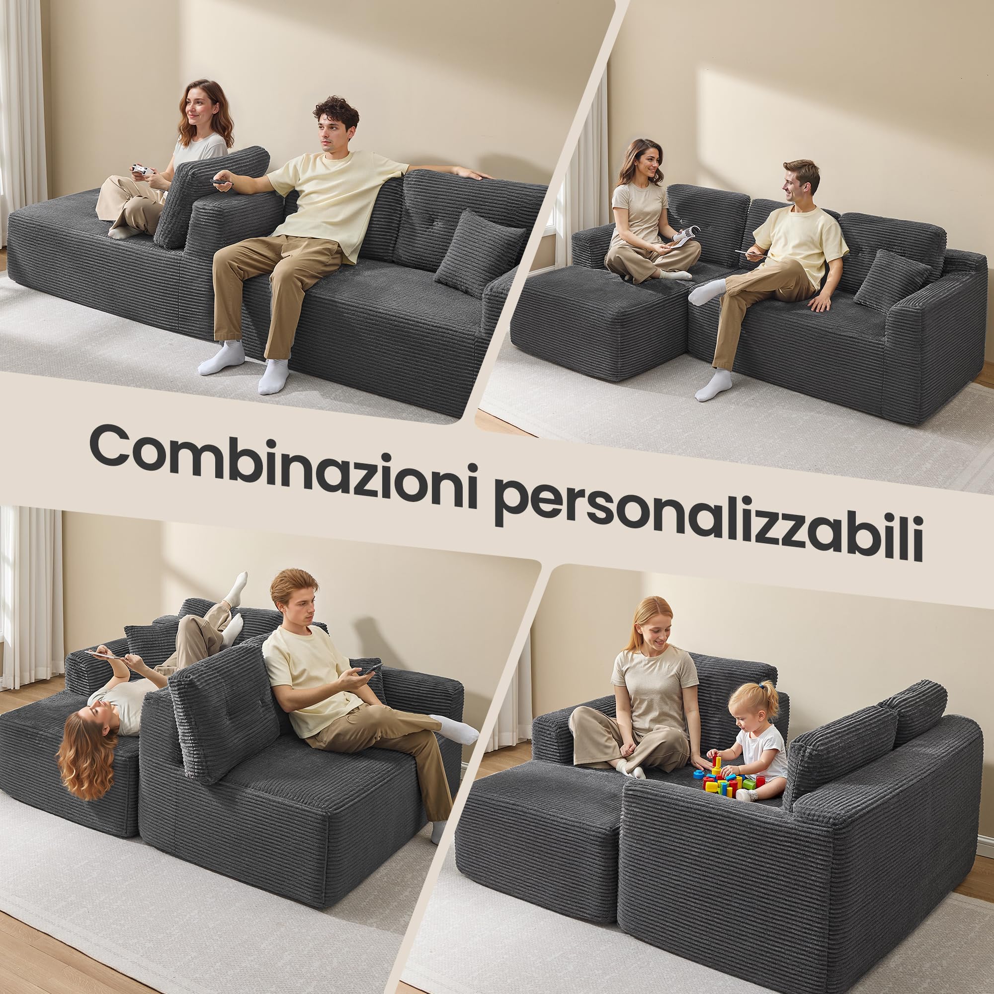VASAGLE Divano Angolare, Divano Modulabile 244 cm, Consegnato Compresso in Collo, Senza Montaggio, con Ampia Chaise Longue a Sinistra, per Soggiorno, Camera degli Ospiti, Grigio Ardesia LCS183GN01