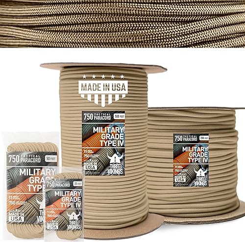 Cuerda de paracaídas tipo IV de 750 libras, núcleo de 11 hebras, 100% nailon, carretes continuos de 25 a 1000 pies, cuerda de alta calidad, cuerda