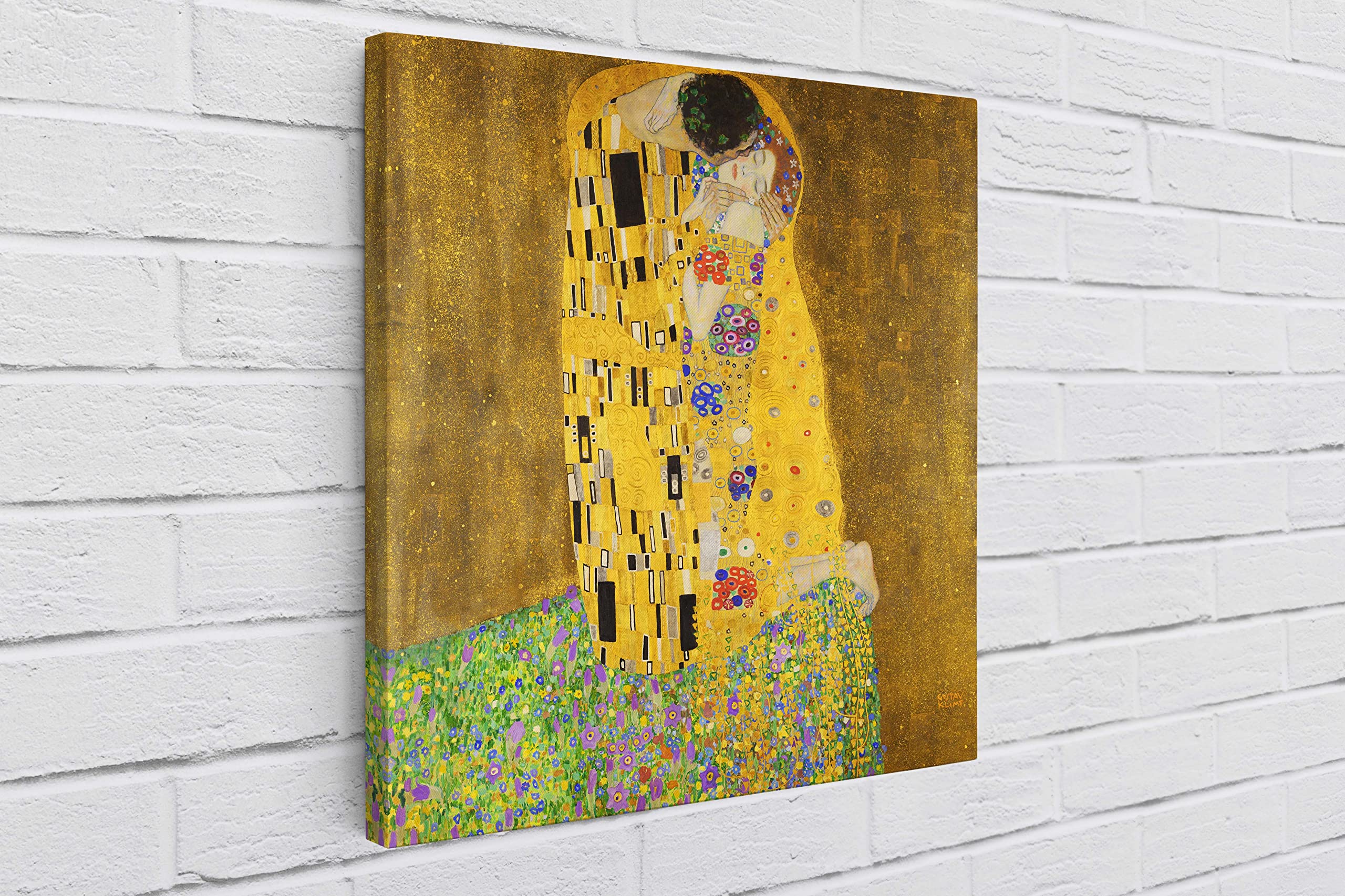 BKstuff - Cuadros modernos, Gustav Klimt, impresión sobre lienzo, decoración de arte clásico (100x100cm, El Beso, Gustav Klimt)