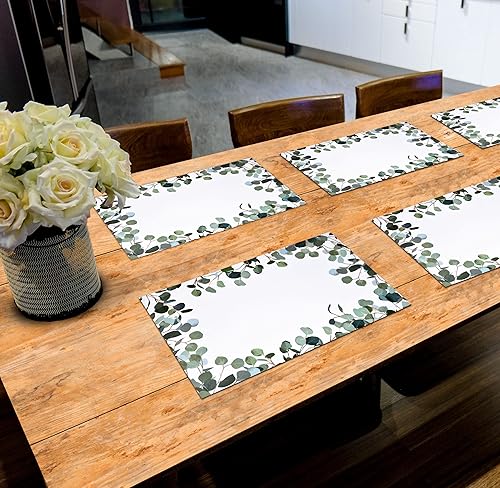 Miniatura 4 de Juego de 50 alfombrillas desechables de papel de eucalipto verde de 11 x 17 pulgadas, tapete para colocar con hojas verdes de verano para mesa