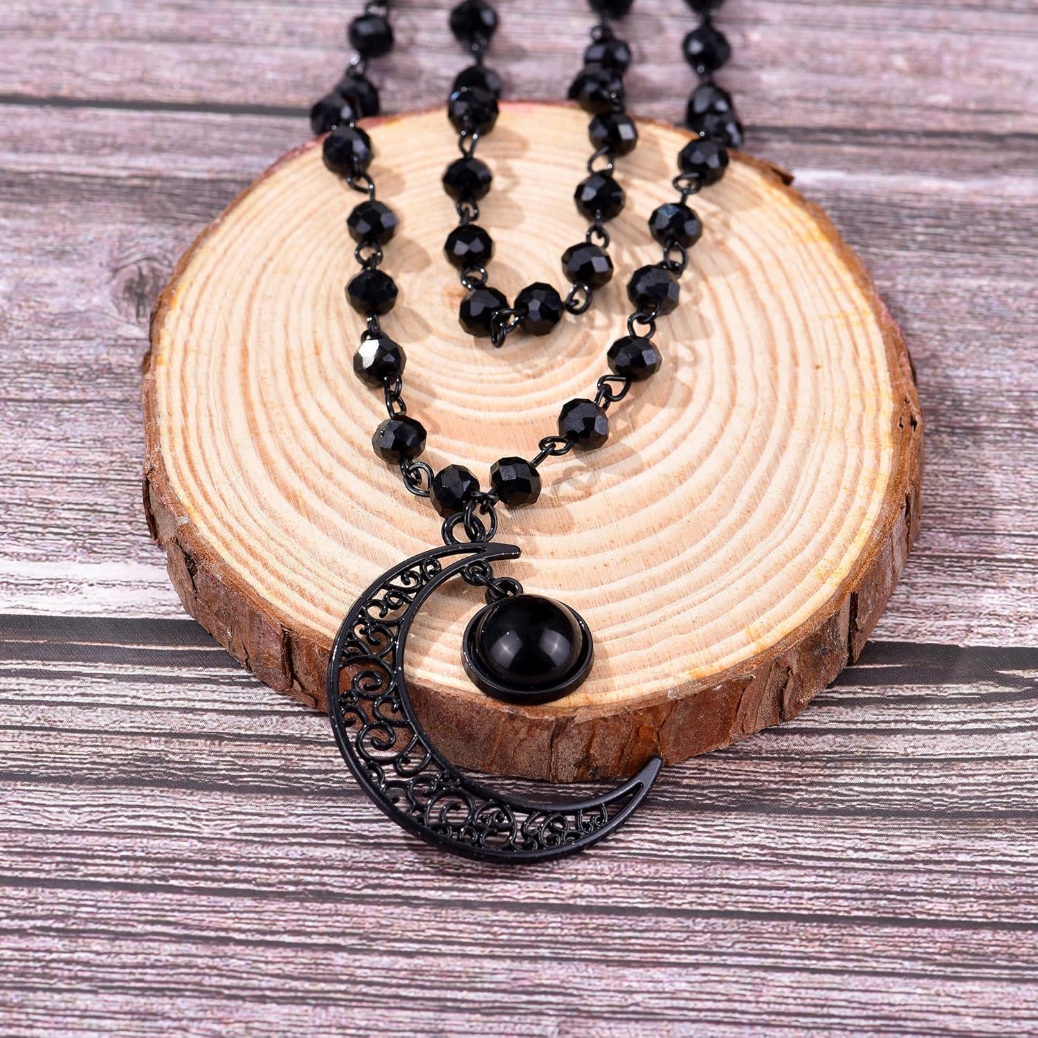 Gothic Moon Necklace Black Pendant Layered Moon Choker Halloween Jewelry for Women - Image 5