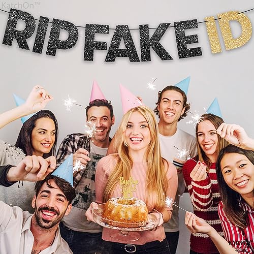 Miniatura 3 de KatchOn, RIP - Cartel de identificación falsa negro y dorado, con purpurina, 10 pies, sin bricolaje, decoraciones de cumpleaños 21 para ella,