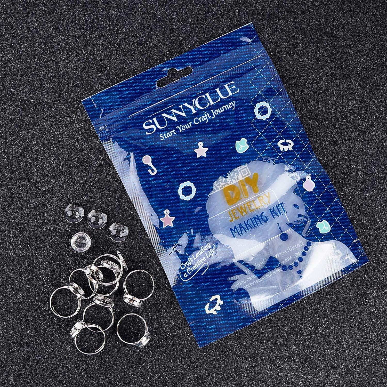 SUNNYCLUE 80Pcs Ring Blanks Finger Rings Making Kit 40Pcs Ring Blank Base Pad Adjustable Bezel Trays 40Pcs 12mm Glass Cabochons for DIY Cabochon Jewelry Making Kits Adult Women - Image 7