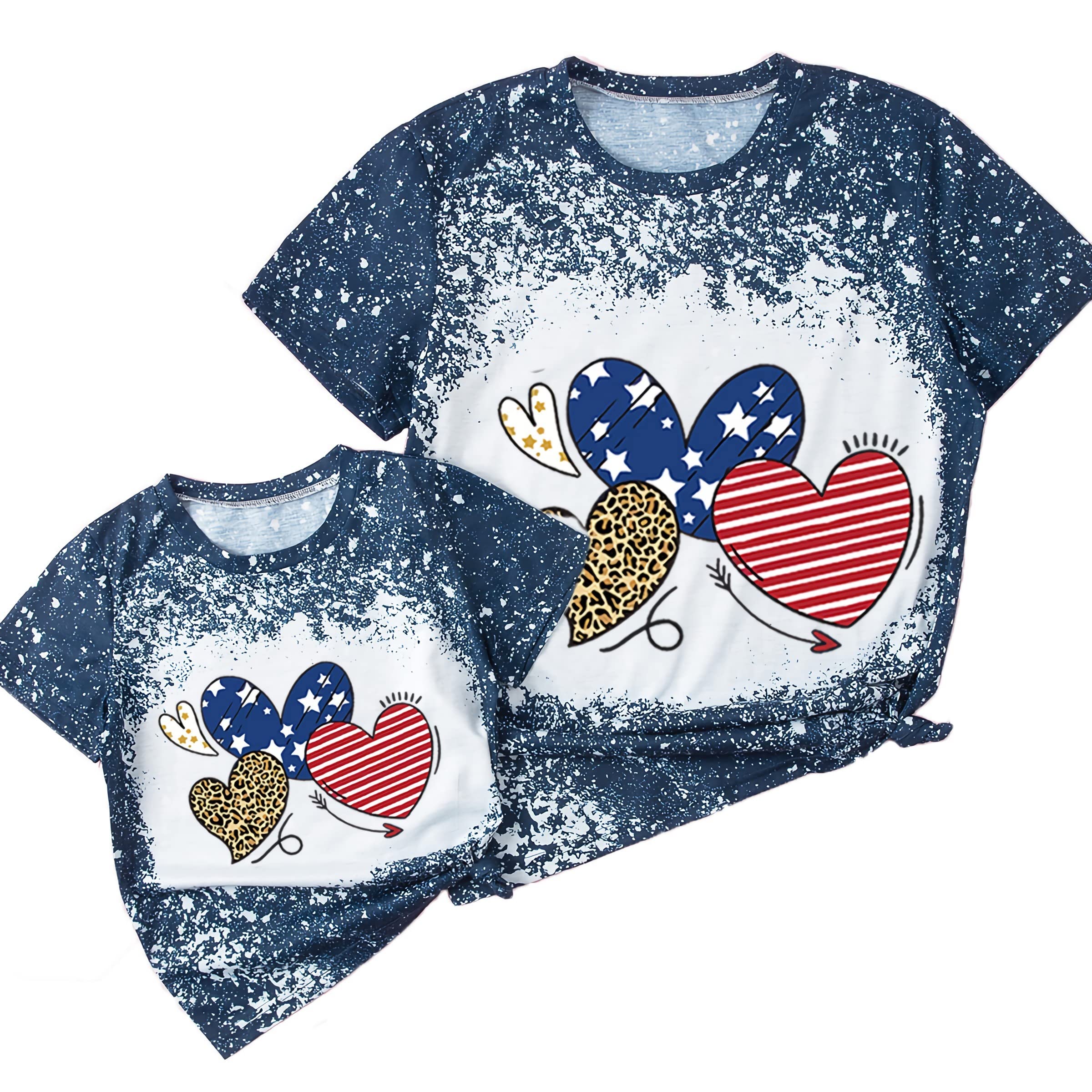 HSTiSanMommy and Me Shirt Matching Set American Flag Love Heart T-Shirt Mother's Day Shirts Mom Daughter Family Outfit Tee