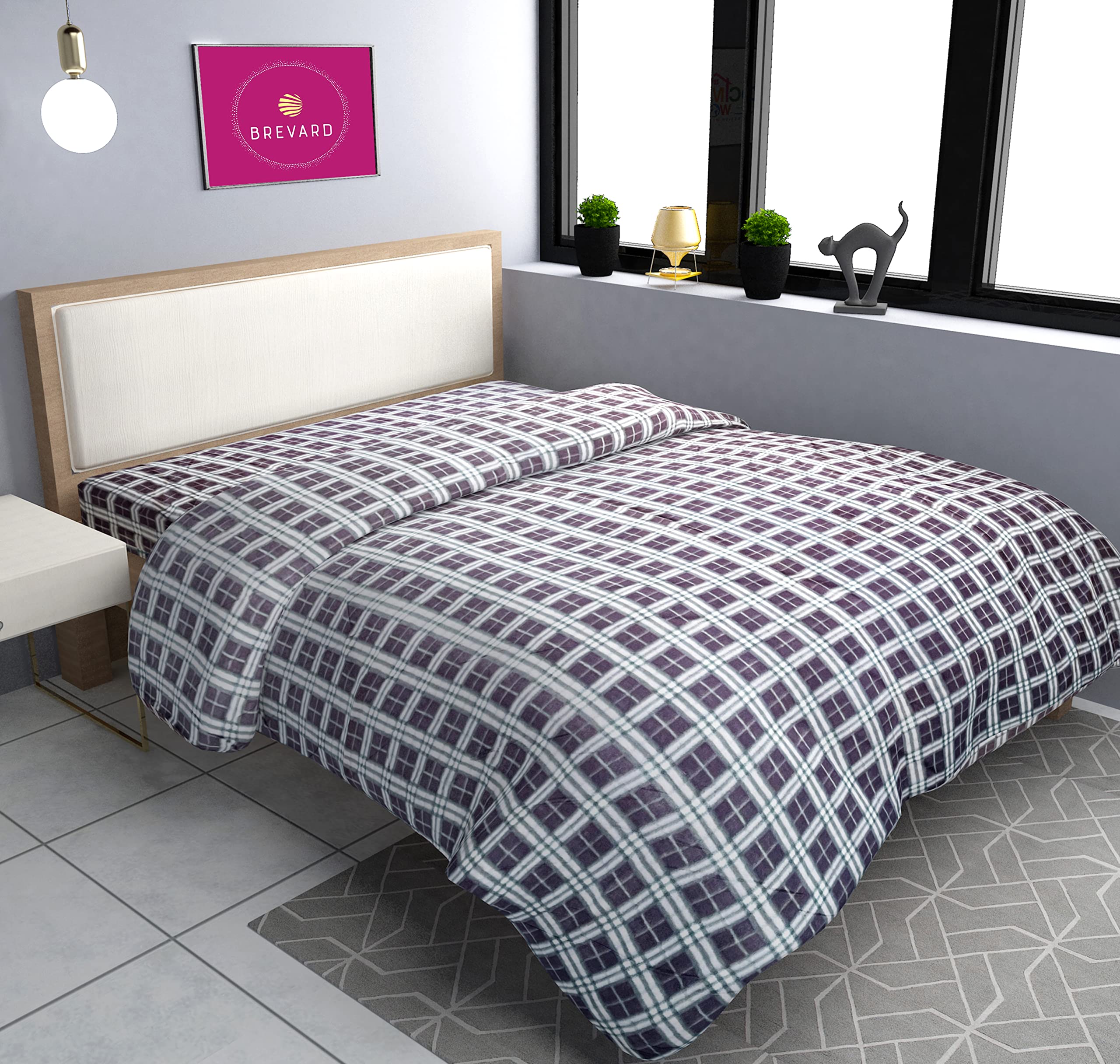 BREVARD Single Bed Woolen Fabric Checkered Design Quilt Cover/Duvet Cover/Rajai Cover/Blanket Cover for Winter (70×90 Inches, Grey)-image-25