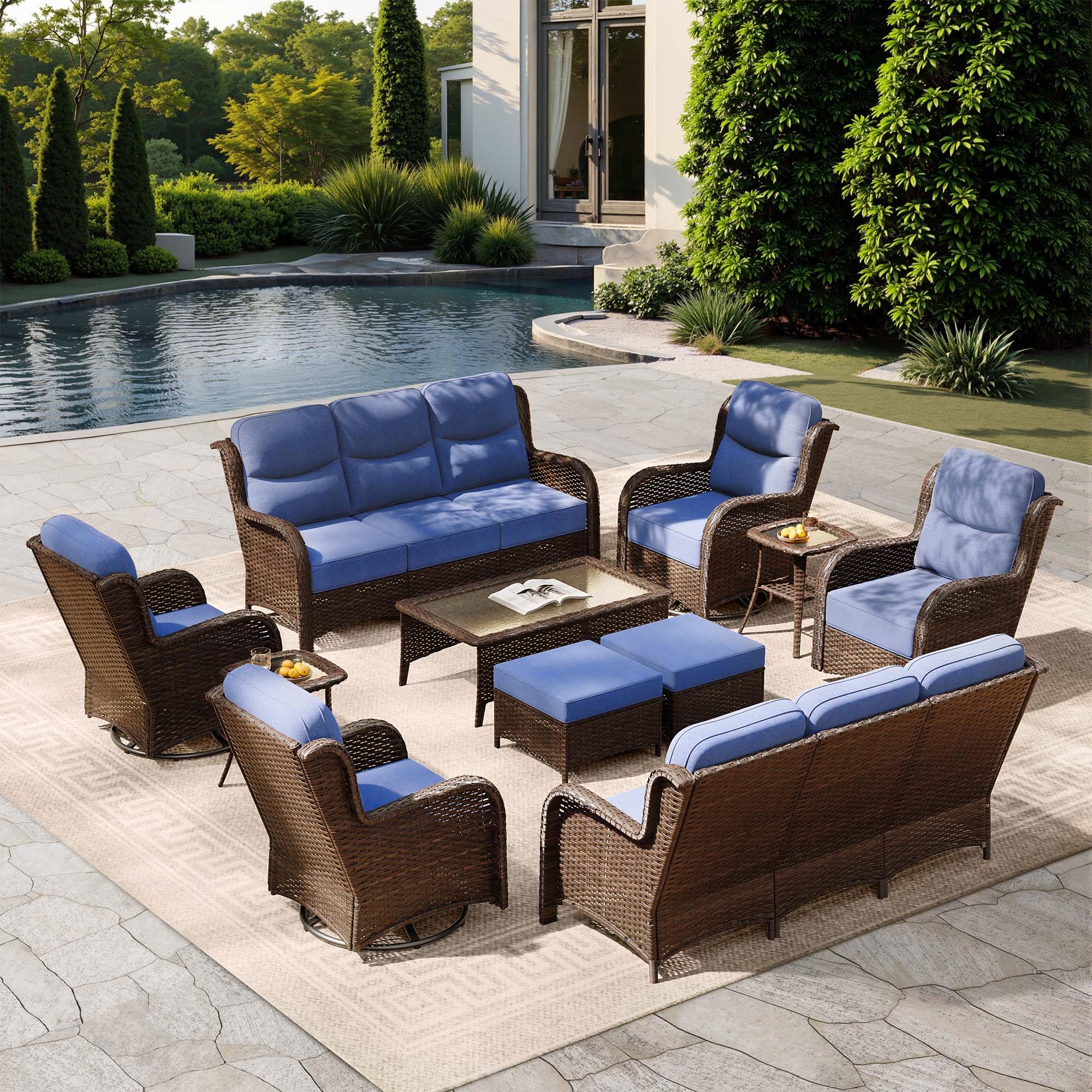 HILLGA Luxury Outdoor Patio Furniture Set with 6-Inch Thick Cushions