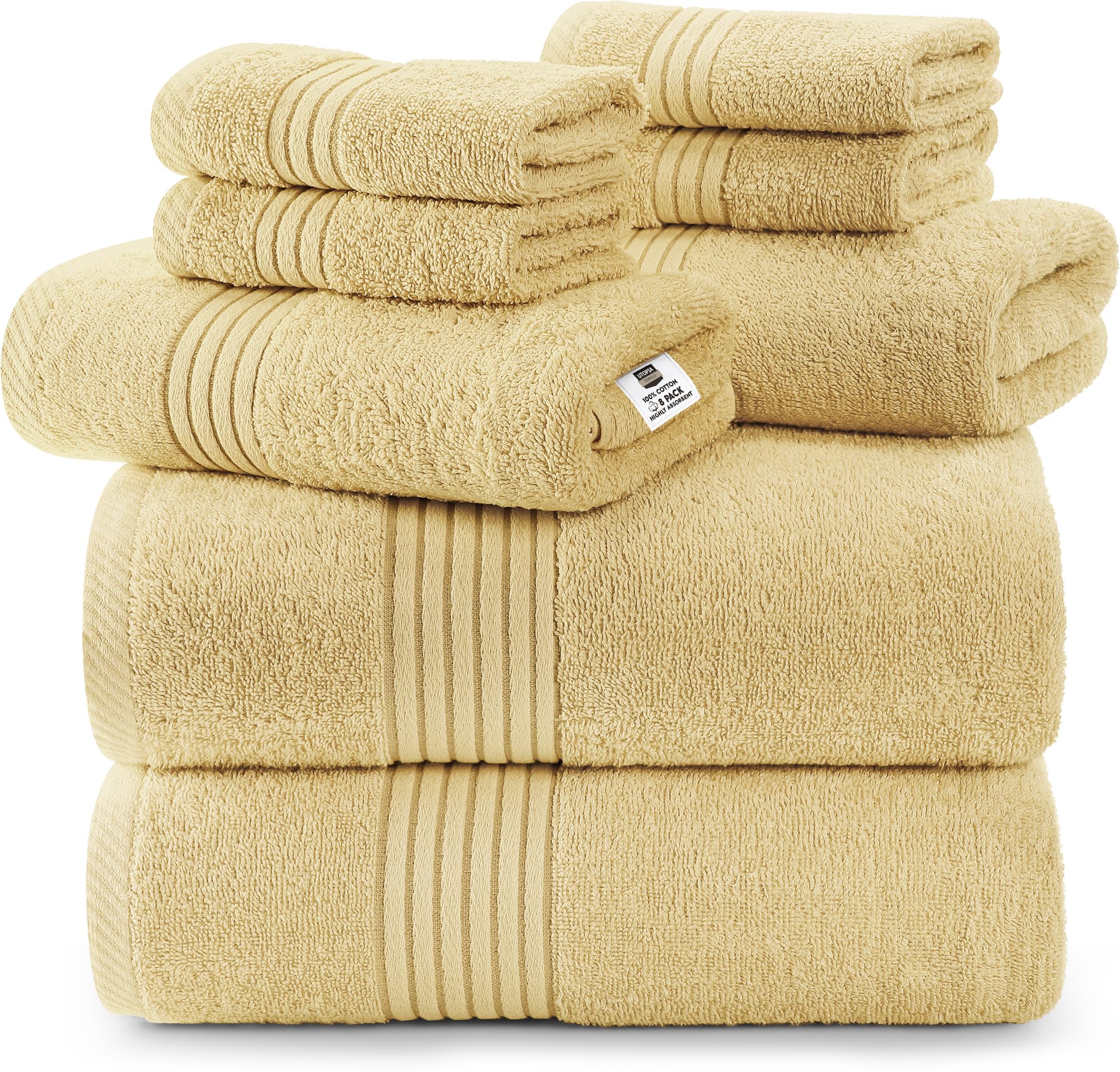 Utopia Towels - Premium Towel Set, Beige- 2 Bath Towels, 2 Hand Towels, and 4 Washcloths - 700 GSM Ring Spun Cotton Highly Absorbent Towels for Bathroom, Shower Towel, (8 Pieces)