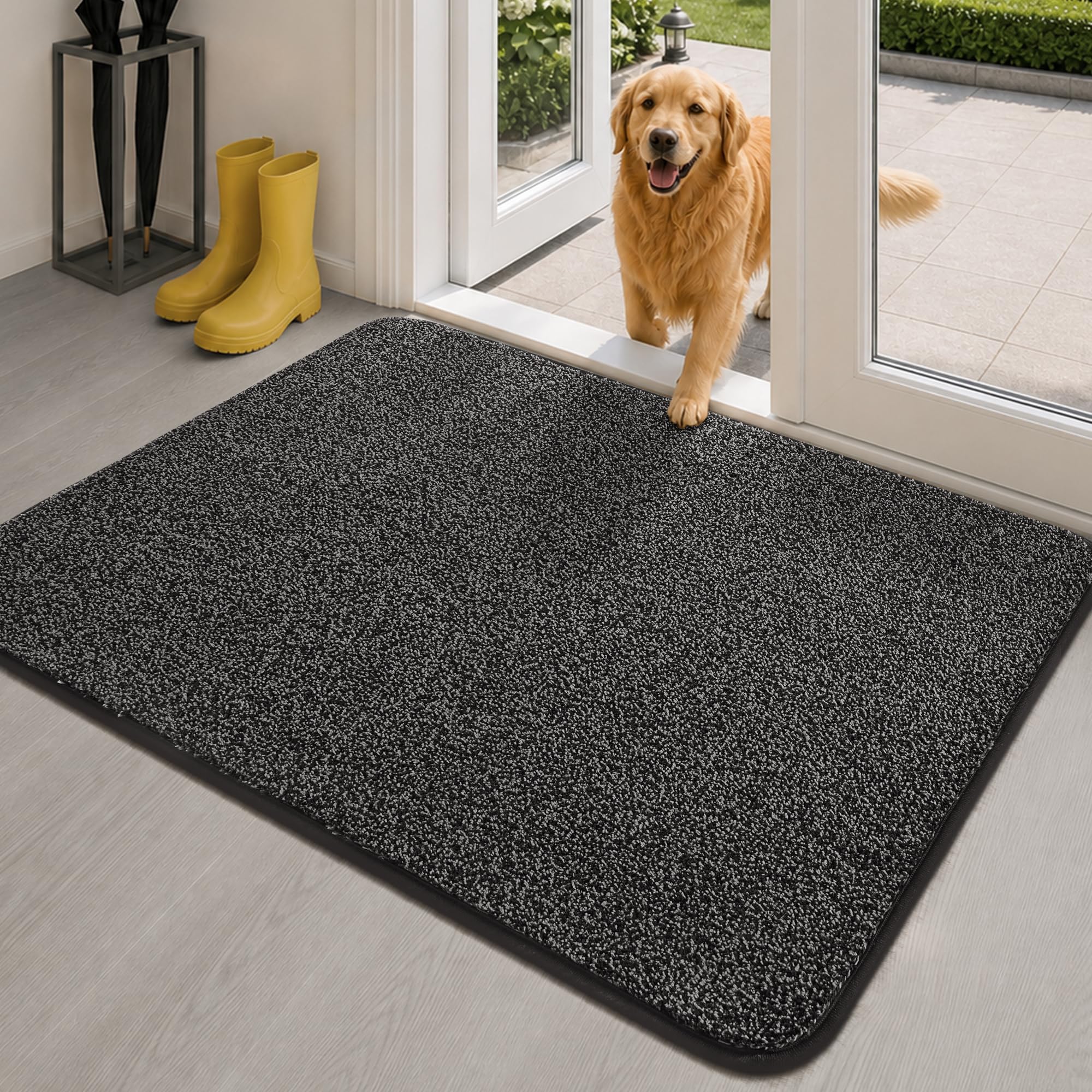 COSY HOMEER Tappeto Ingresso Interno, 80 x 120cm Zerbino Ingresso Esterno Antiscivolo TPR, Lavabile in Lavatrice per Porta D'Ingresso, Corridoio, Cucina, Scala, Nero