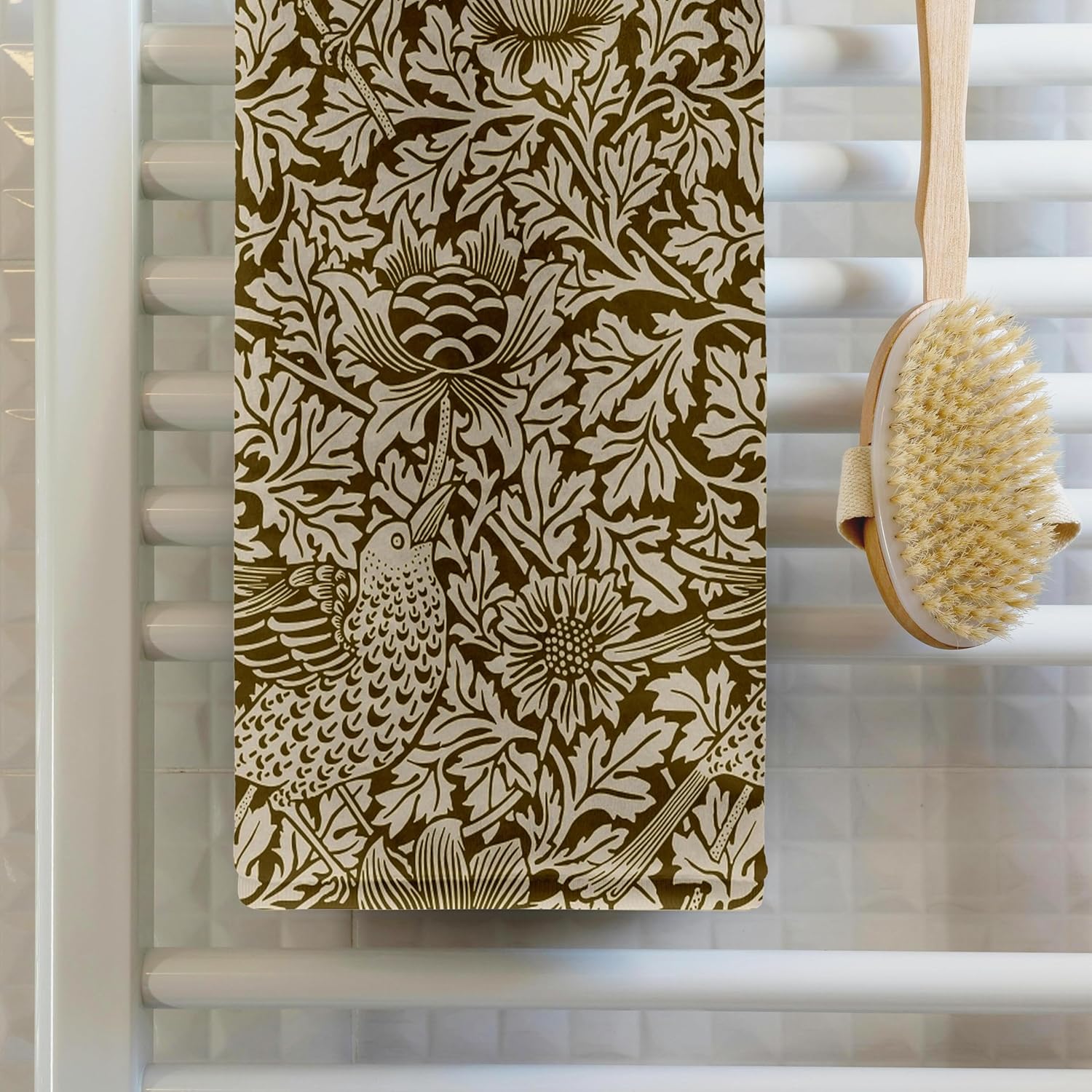 3dRose Pretty William Morris Bird and Anemone Chintz Brown 22x30 Bath Hand Pool Towel