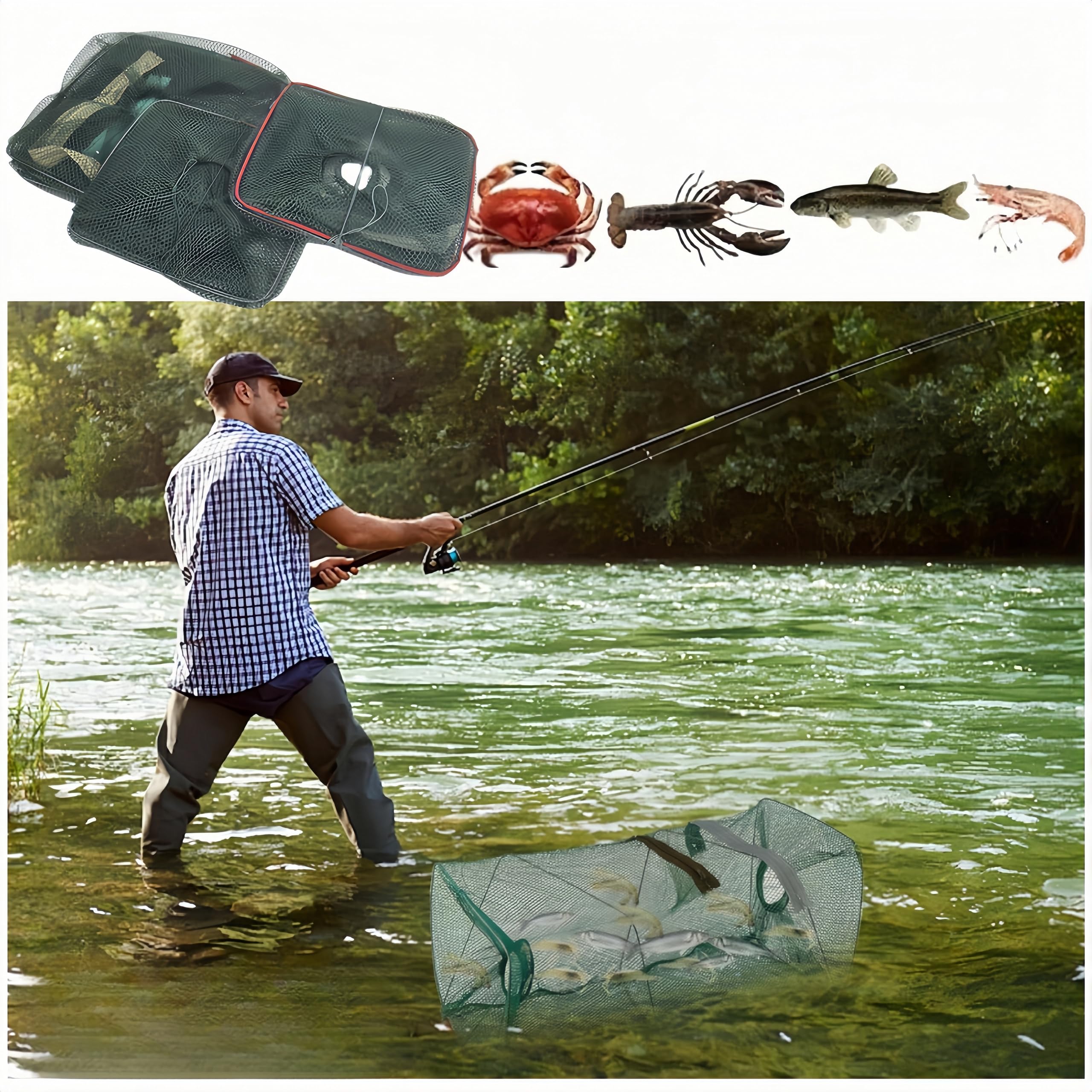 3 Nasses à Poisson Pliantes HJYDGJ - Filet De Pêche Portable Avec Fermeture éclair - Pour Crevettes, Crabes, Appâts