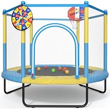 OUTREE 60" Trampoline for Kids Ages 3-6, Indoor Toddler Trampoline with Basketball Hoop & Enclosure Net, No-Gap Safe Design, Easy Install, Sensory Toys, Autism Sensory Products, Fun and Active Play