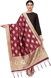 Indian Banarasi Tessuto Seta Dupatta Collo Avvolgere Lungo Stola Chunni Nappa Sciarpa Tiro Con Zari