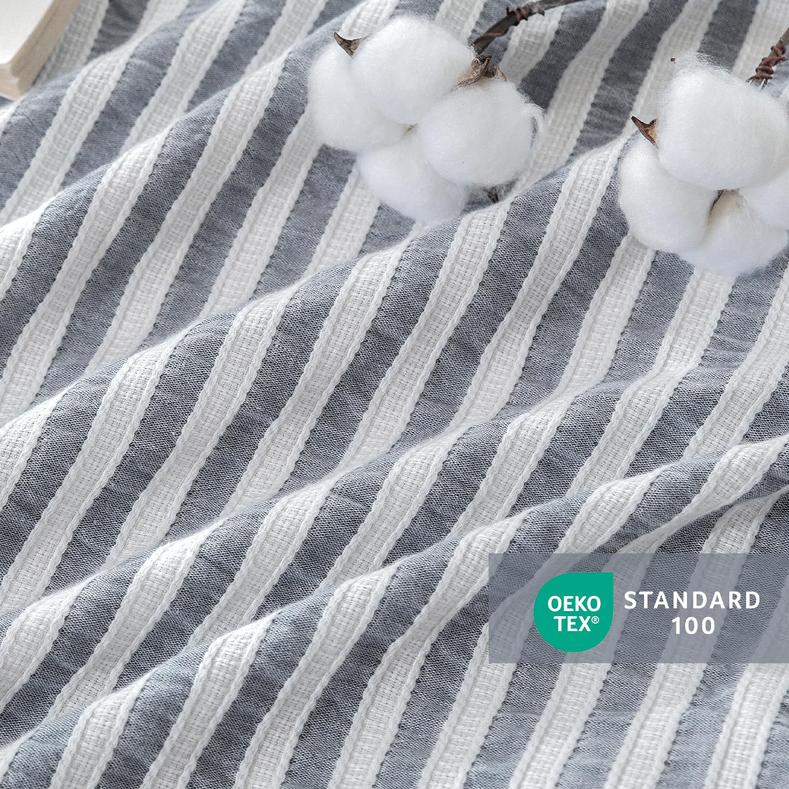 SOULFUL Funda de almohada 50x70 Algodón - 100% Algodón lavado - Diseño bohemio de jacquard a rayas - Certificado Oeko-TEX - Transpirable y cómoda - Juego de 2 fundas de cojín con cremallera
