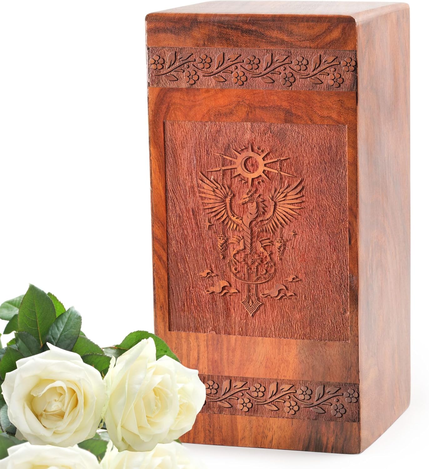 Dragon Urn for Human Ashes - 11.25 Inch Urn - Wooden Urn Box - Adult Female, Large Urns for Human Ashes, Memorial Ash Urns, Decorative Urn, Cremation Urns for Human Ashes - Pack of 1