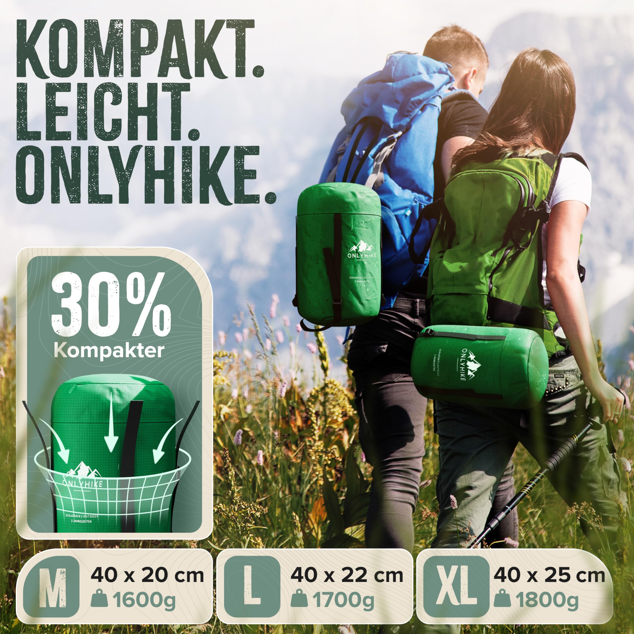 Saco de dormir de invierno y 3 estaciones (-15 °C hasta +15 °C), saco de dormir de invierno cálido y ligero (1700 g), para una noche cálida en camping, trekking, exterior y viajes [M-XL]